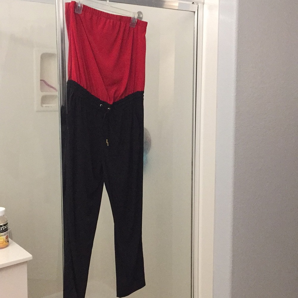 Express Red and black strapless jumpsuit